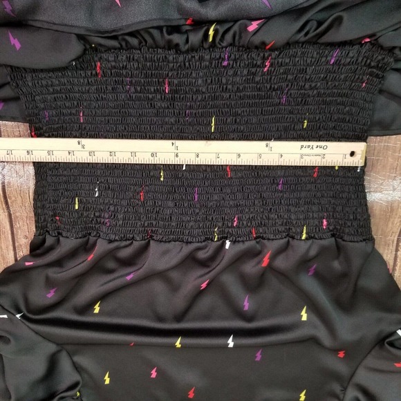 Never Fully Dressed Womens Dress L Large Black Smocked Mini Lightning Bolt - Picture 3 of 9
